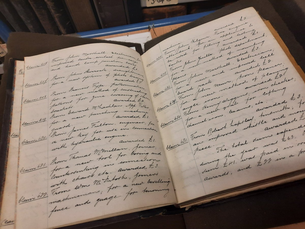 UofGlasgowASC's tweet photo. A wee gem from our business archives out for a staff tour this morning. An awards book from Denny's Leven shipyard, recognising the innovative solutions developed by their team. #ASCatWork 
https://t.co/Etm9T2zld2 https://t.co/IQPowG1FQ9