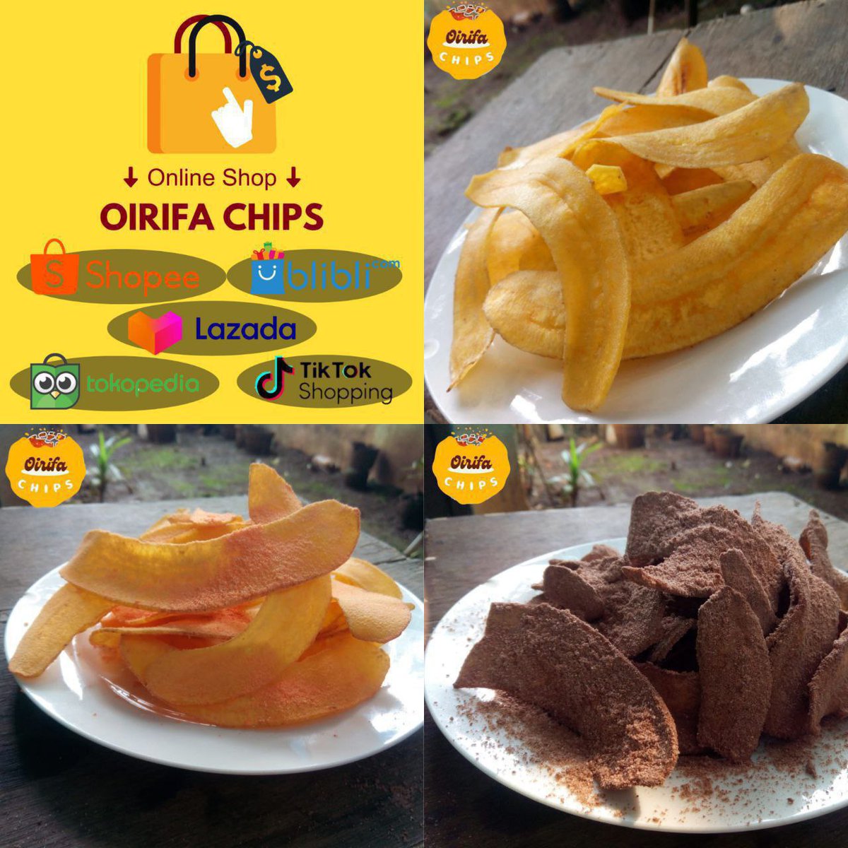 Guis Order keripiknya yukk di olshop oirifa chips😋 KERIPIK PISANG COKLAT, KEJU, ORIGINAL ASIN start from Rp. 7900 aja lohh 100g, 250g, 500g, 1kg Ada toko oren, ijo, ungu, biru yaa, linknya aku drop di komen (kemungkinan yg restricted)