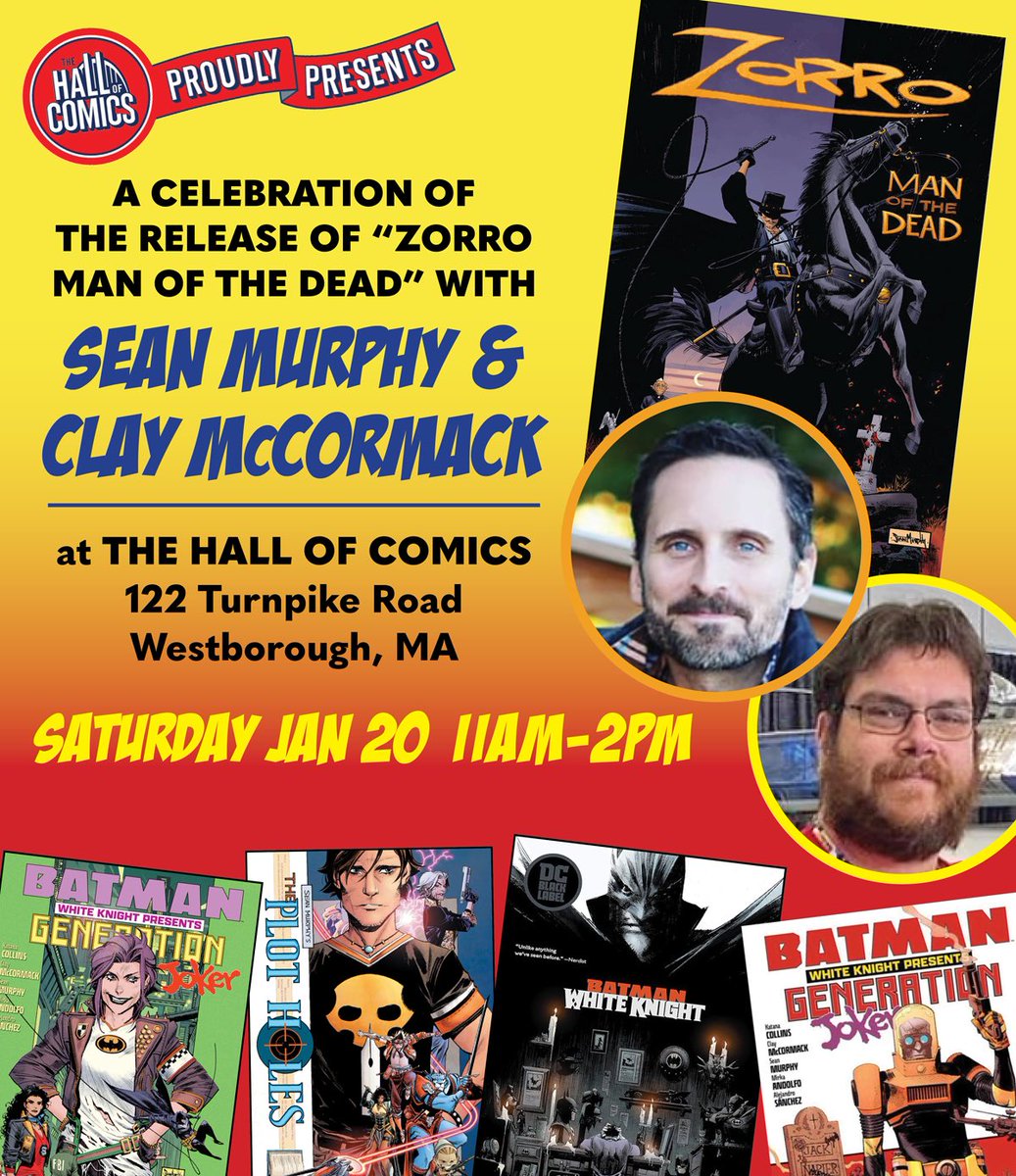 Meet SEAN MURPHY &amp; CLAY McCORMACK in-shop this Sat Jan 20 from 11-2! Cash strongly recommended. Some signatures &amp; sketches will be free. See in-shop and Facebook event page for full details.  facebook.com/share/B3aNtTWb…