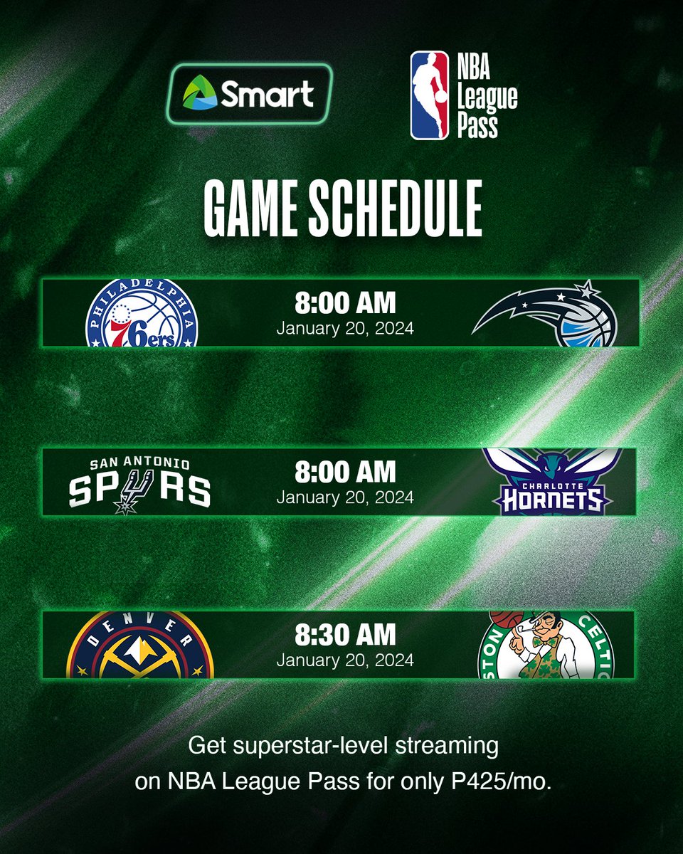 Saturday ball coming up! 🏀 Catch the games live and on-demand with NBA League Pass, only P425 when you subscribe with your Smart Prepaid load or Smart Postpaid bill. #NBAonSmart Know more at smrt.ph/tw.nbalp