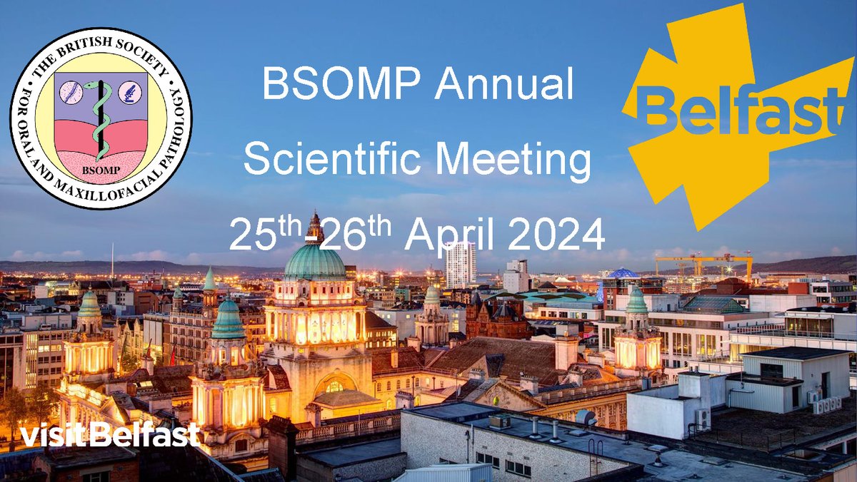 Abstract submission for @theBSOMP 2024 meeting in Belfast (25-26 April) is now open. Submission deadline- 29 Feb 2024 Link- forms.gle/V23VcBWDdqJjKx… Visit bsomp.org.uk/bsomp2024 for details. #headandneckpathology #BSOMP2024 #oralandmaxillofacialpathology @VisitBelfast
