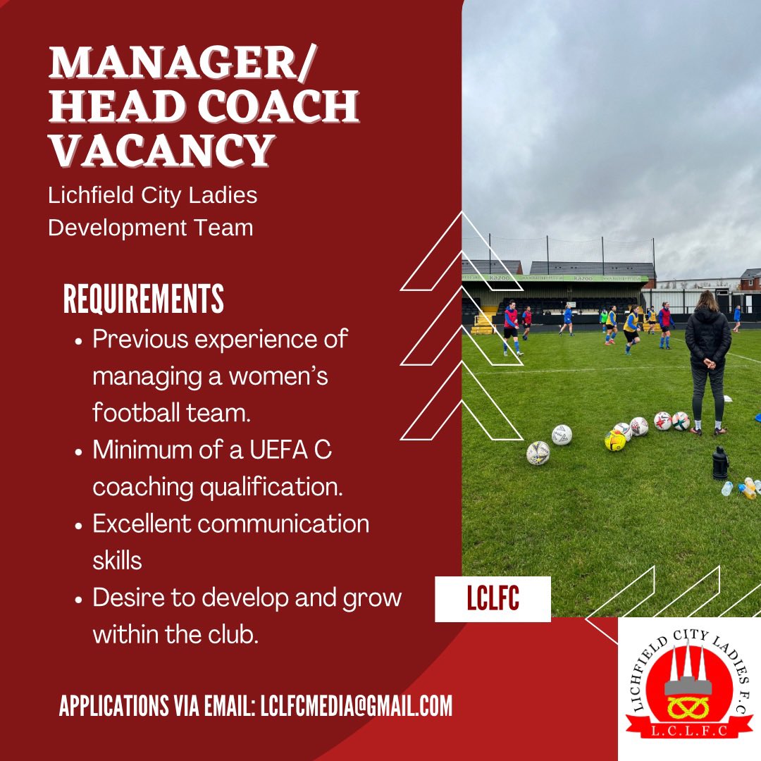 ⚽️JOB VACANCY⚽️ 

We’re looking to complete our back room staff. 

With new first team manager Alex Brito Nogueira settled into post, we are seeking a highly motivated individual to lead our development team.  

We are also on the look out for a new matchday physio. 

#vacancy