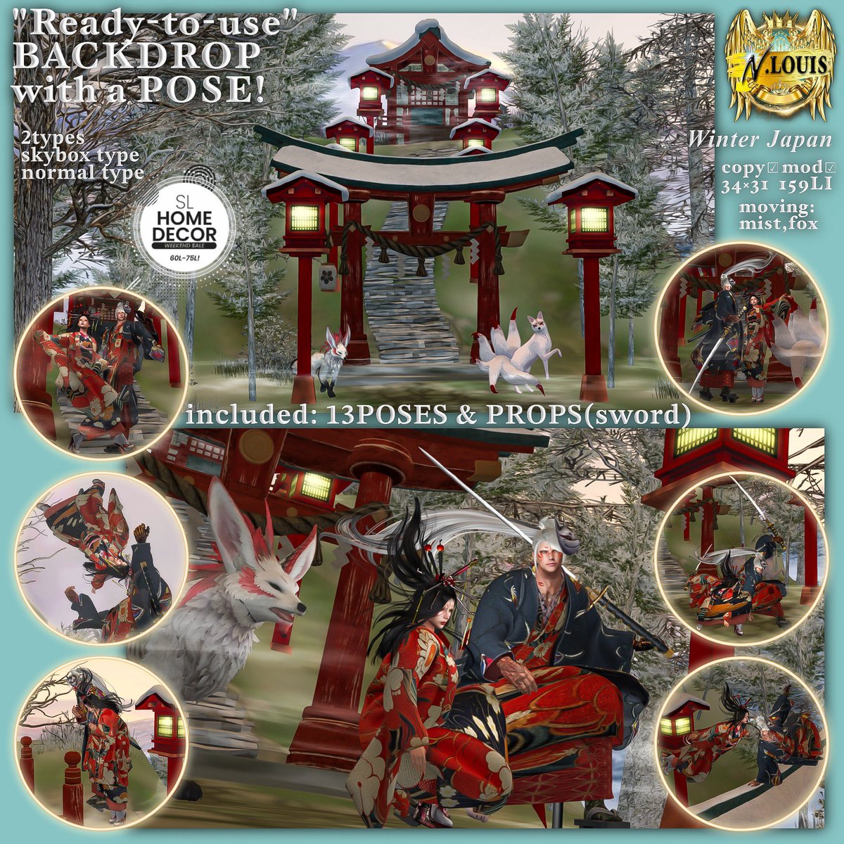 LouisDeBury's tweet photo. NEW RELEASE! →→→ promo price 75L$
HOME DECOR, weekend limited sale!
N.LOUIS - BACKDROP
included: 13Poses &Props(sword)
moving: mist,fox
N.LOUIS
https://t.co/QfYTlz9TE1
I look forward to welcoming you!
#sl #secondlife #Nlouis #SLHomeDecor https://t.co/RY6EJJHQcw