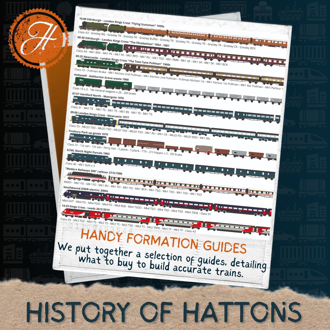 🚂🚃🚃🚃 We've produced a number of formations guides over the years, providing you with a handy way to see what items you need to produce a realistic train!

hattons.co.uk/formations

#HattonsMemories