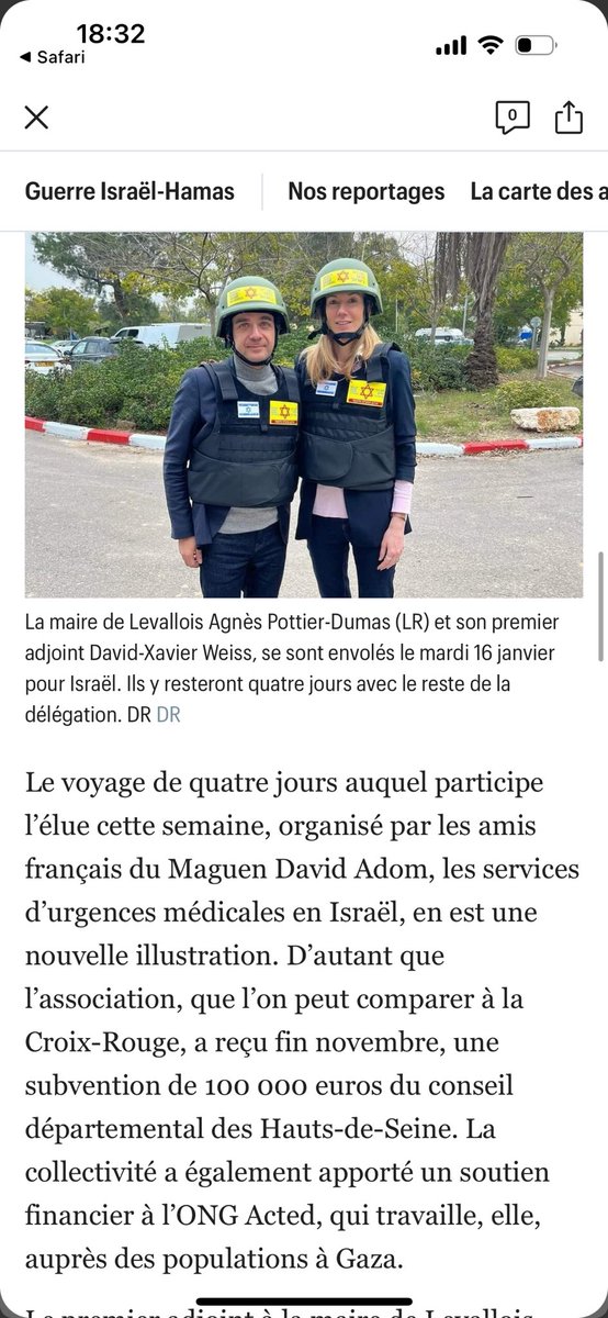 Article du <a href="/le_Parisien/">Le Parisien</a> qui relate le séjour de solidarité avec Israël organisé par <a href="/Mdais/">Magen David Adom</a> . Les mots justes de <a href="/AgnesPottierD/">Agnès Pottier-Dumas</a> maire de Levallois confrontée à la réalité de la guerre