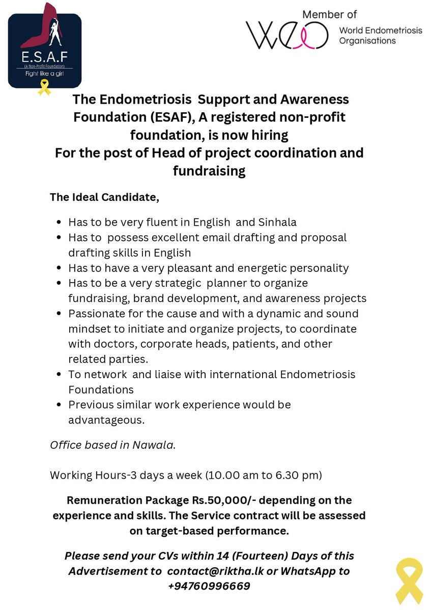 Opportunity Alerts! Join ESAF Sri Lanka!

#endosupport #ESAFSriLanka #EndometriosisAwareness