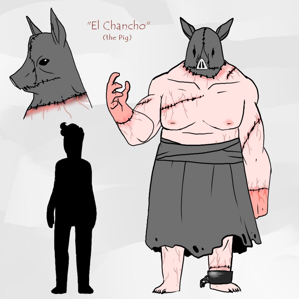 EmiAlvi's tweet photo. (cw bigotry on third image) introducing chancho, main nightmare to emilio, and then two silly doodles #SILENTHILL #originalcharacter #myart https://t.co/r0R8WfzfBX