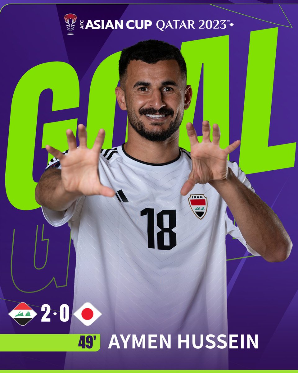 afcasiancup's tweet photo. ⚽️ GOAL | 🇮🇶 Iraq 2️⃣-0️⃣ Japan 🇯🇵

🤩 It's Aymen Hussein again!

⏱️ He increases Iraq's lead right before the break!

📺 Watch Live https://t.co/Wvc1BBNkqM

#AsianCup2023 | #HayyaAsia | #IRQvJPN https://t.co/6yXAiEBt1M