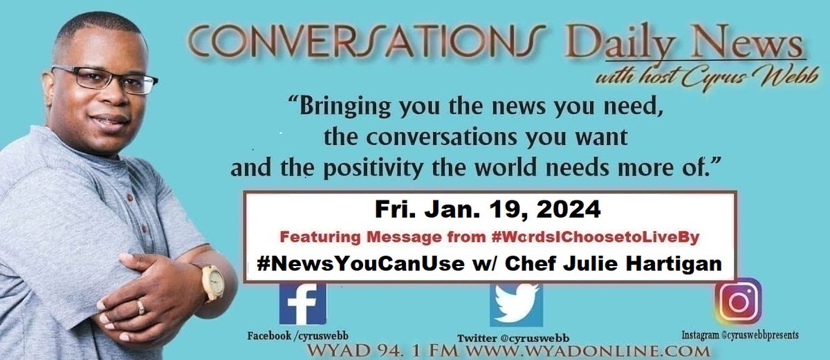 Friday's edition of #ConversationsDailyNews: tobtr.com/s/12307106 includes your #newsheadlines, #WordsIChoosetoLiveBy, music by #ArianaGrande and chat with Chef Julie Hartigan. ~ #spendingbill #uvaldetx #IsraelHamasWar #SuperBowlPregame #JoblessClaims