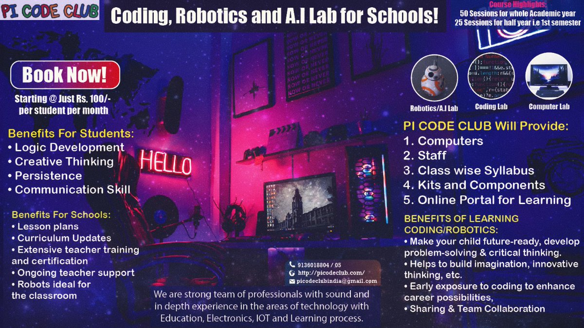 PiCodeClub1's tweet image. 🚀 Unlock the World of Coding, Robotics, and A.I in Schools with PI CODE CLUB! 🌐🤖 🔍 Benefits for Students: • Logic Development • Creative Thinking • Persistence • Communication Skills join us for Sharing & Team Collaboration! 🌟 #PICodeClub #CodingLab #RoboticsLab
