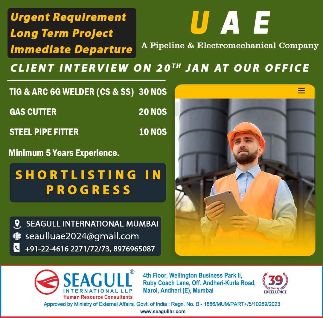 hrd1_seagull's tweet photo. 🇦🇪Uae Jobs
‼️Urgent Requirement - Long Term Project
✔Shortlisting In Progress - Immediate Departure
🗓️Client Interview On 20th Jan At Our Office
📍Location- Mumbai
.
.
.
#uaejobs #seagull #mumbaijobs #tigandarc6gwelder #gascutter #steelpipefitter https://t.co/91ly0JUCE9