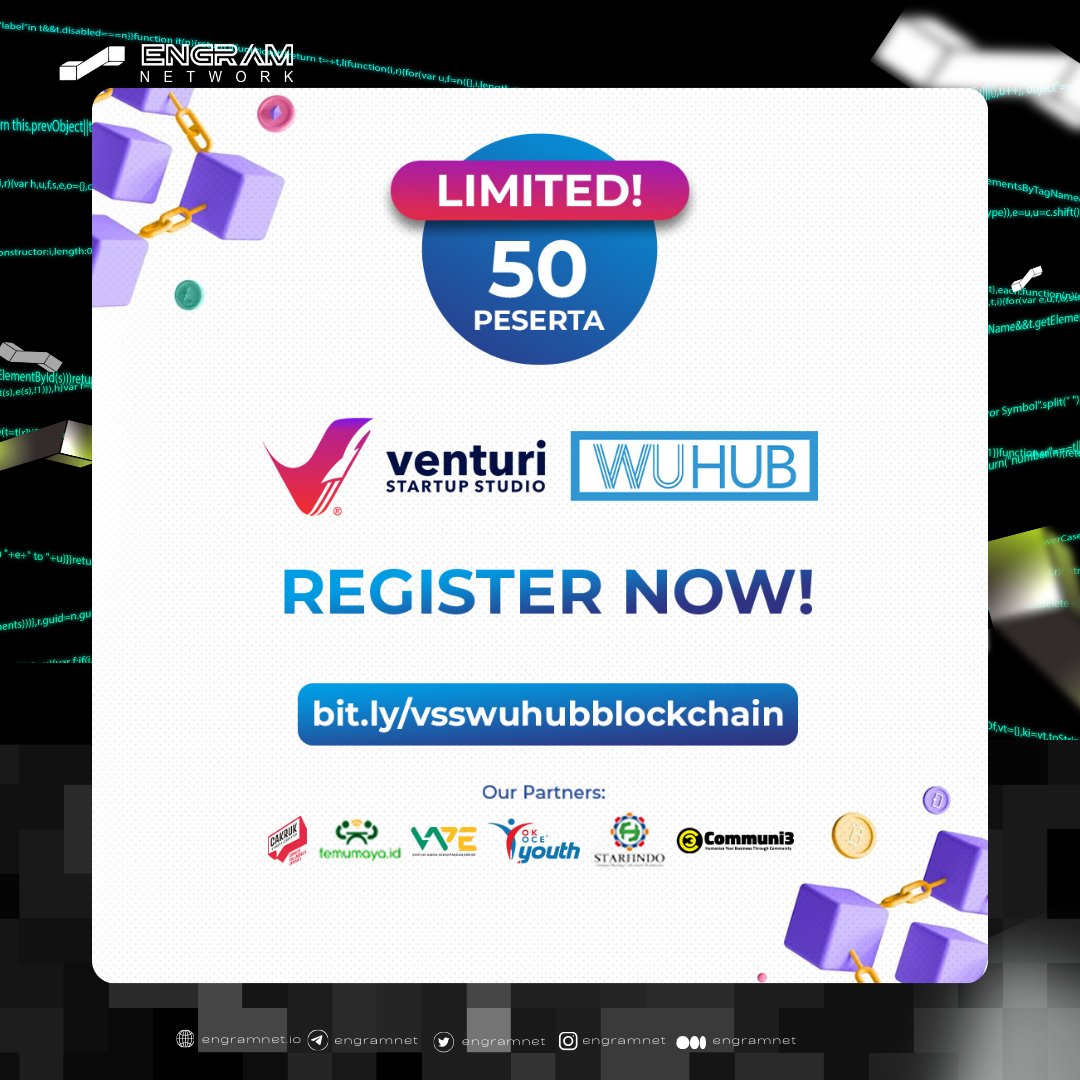 Are you new to blockchain?

If you're in Indonesia, let's join this informative event about blockchain in Jakarta arranged by <a href="/wuhub/">Bo Ma</a>.id @venturistartupstudio.

Featuring:
<a href="/akhdaniel/">akhmad d. sembiring</a> - CEO of viTraining
@fathurrydoo - CEO of Engram Network

#Repost #EngramNetwork #Blockchainevent