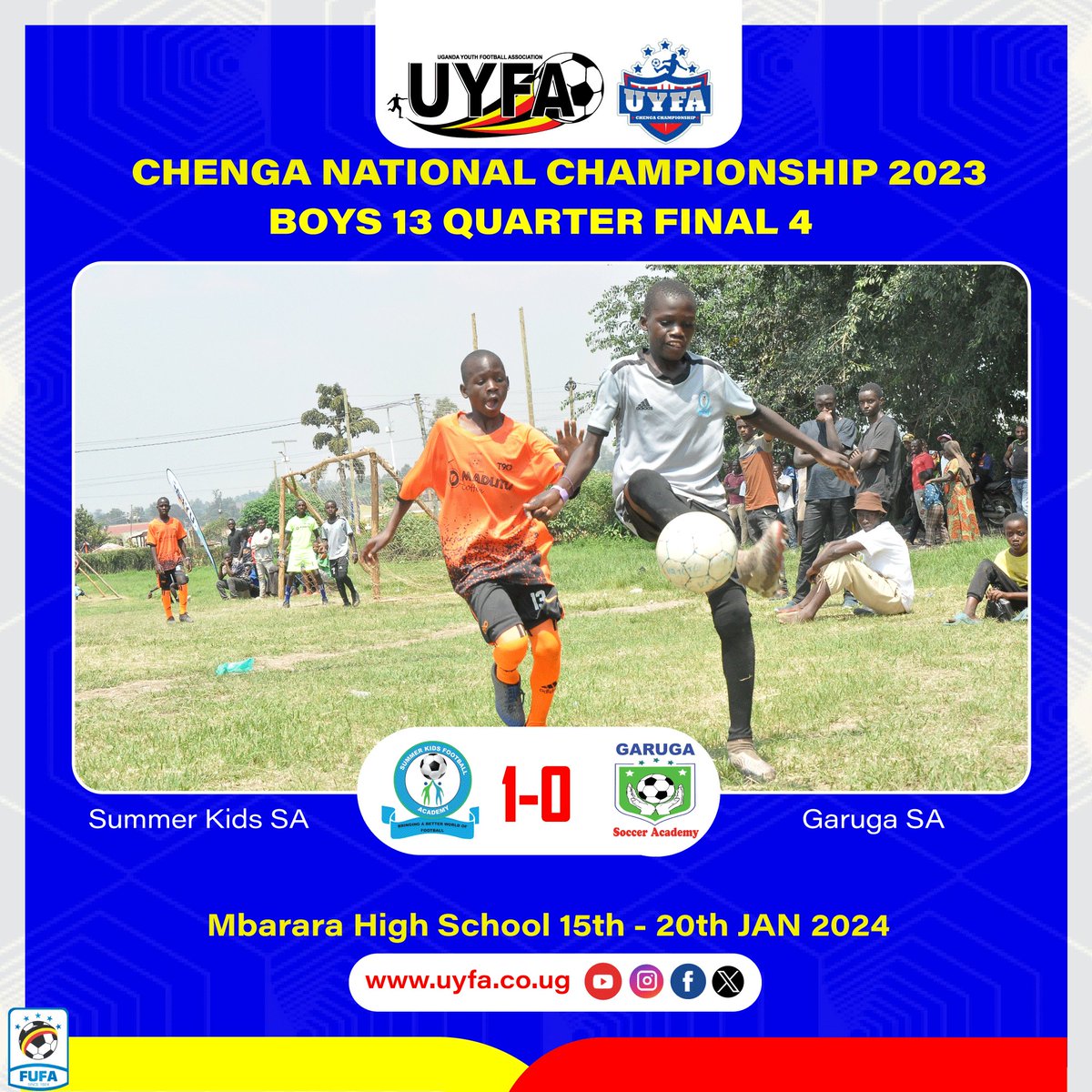 Summer Kids Soccer Academy from Busia, Eastern Region defeat Garuga Soccer Academy from Entebbe to take the 4th slot of the semi finals of the @UYFA Chenga National Championship.
