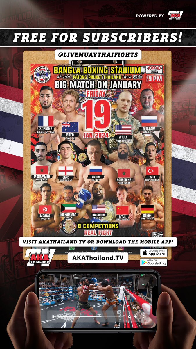 officialswick's tweet photo. Who is ready for an HD LIVE stream of a badass Muay Thai card from here in Thailand?!? Open your @AKAThailand TV apps or go to https://t.co/QxIJ4J40V7 and we will go LIVE from Phuket in just over an hour from now!
#MuayThai #fight #knockout #knockouts #fighters #mikeswick #akathailand #phuket #thailand #banglaboxingstadium #banglaroad #patong