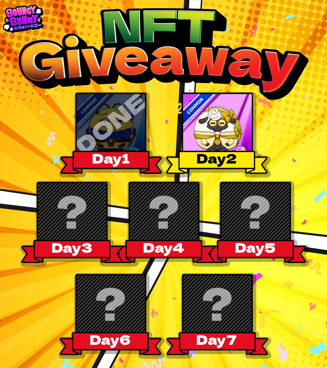 ╭━━━━━━━━━━━━━━━╮
🎮Just 5️⃣ Days to Official Release!
╰━━ｖ━━━━━━━━━━━━╯

/／
🐰 Daily #Giveaway Event🎁
\＼

🎁 Selma NFT (Common) 🐏 for 1️⃣ lucky winner!

🙋‍♀️To enter
🎈 Repost this post
🎈 Follow
① <a href="/BouncyBunnyJP/">BouncyBunny【JP】</a>
② <a href="/BouncyBunnyEN/">BouncyBunny【EN】</a>

🗓️ 24h