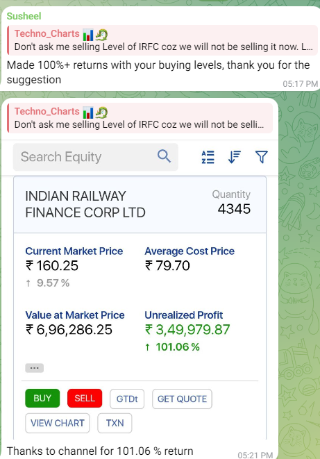 People took IRFC with me at 76-77 Asking for selling Levels . 
Keep holding , for updates join t.me/Techno_charts

Gonna Share 1 Stock with 100% upside potential if this tweet gets 300 Retweets