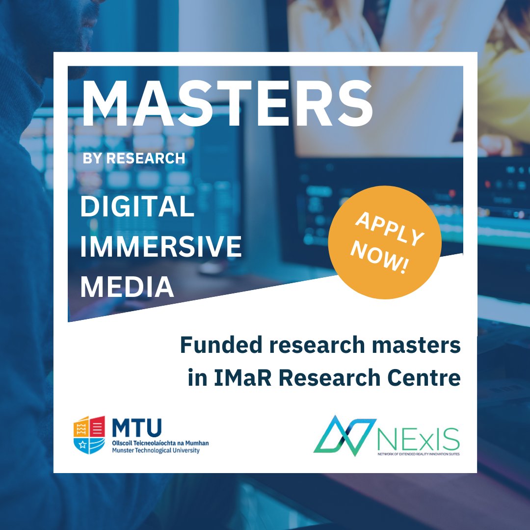 Interested in a Masters in Digital Immersive Media? We have a position for suitable candidates w/bg in digital media, software eng or similar. CVs and cover letters to sara.morrisseytucker@mtu.ie by 1pm Friday 2nd February. Informal enquiries to same address.