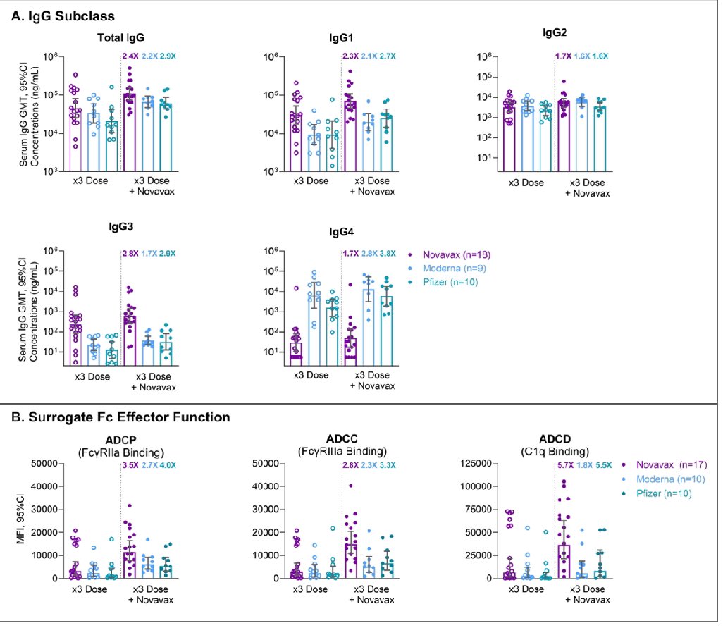 vipintukur's tweet photo. Novavax protein Covid19 vaccine (NVX-CoV2373) does not induce notable increases in IgG4, even after multiple exposures, or impair Fcy-dependent effector responses as observed with mRNA vaccines like Pfizer &amp; Moderna 1/ https://t.co/L6mM9XcBWd