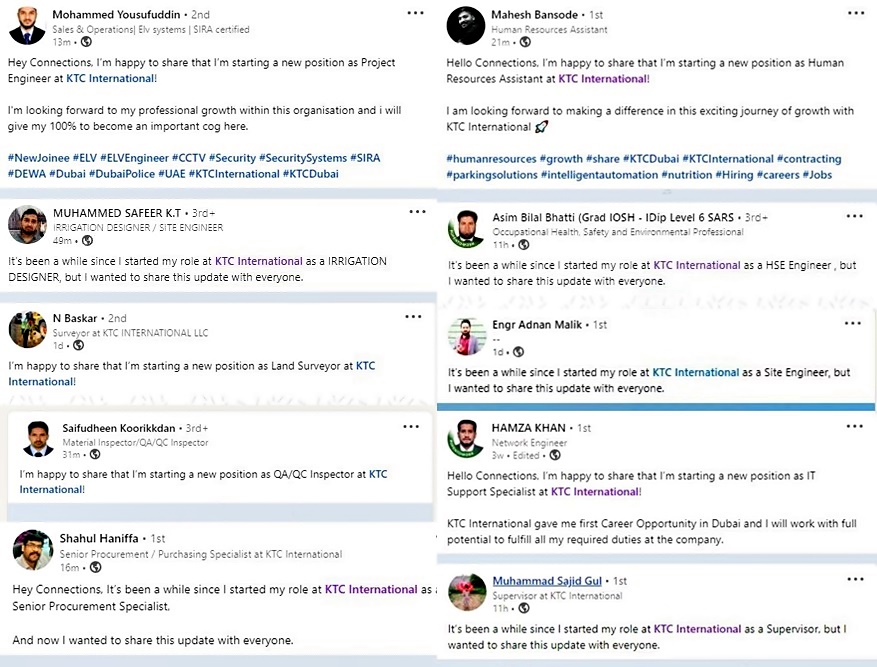 Welcome to our new #team members at KTC International! Their enthusiasm and confidence in our vision shine through their #LinkedIn posts, showcasing our inclusive culture and commitment to #excellence. #KTC is the choice for top #talent seeking personal and professional #growth.