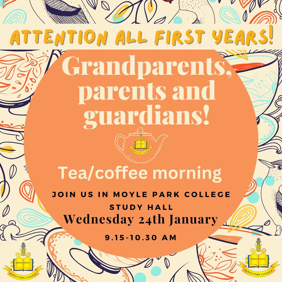 moylepark's tweet photo. Parents of 1st year students are invited for our coffee morning next week. Check your texts for your invite and RSVP using the included link. https://t.co/eSmWupdZNJ