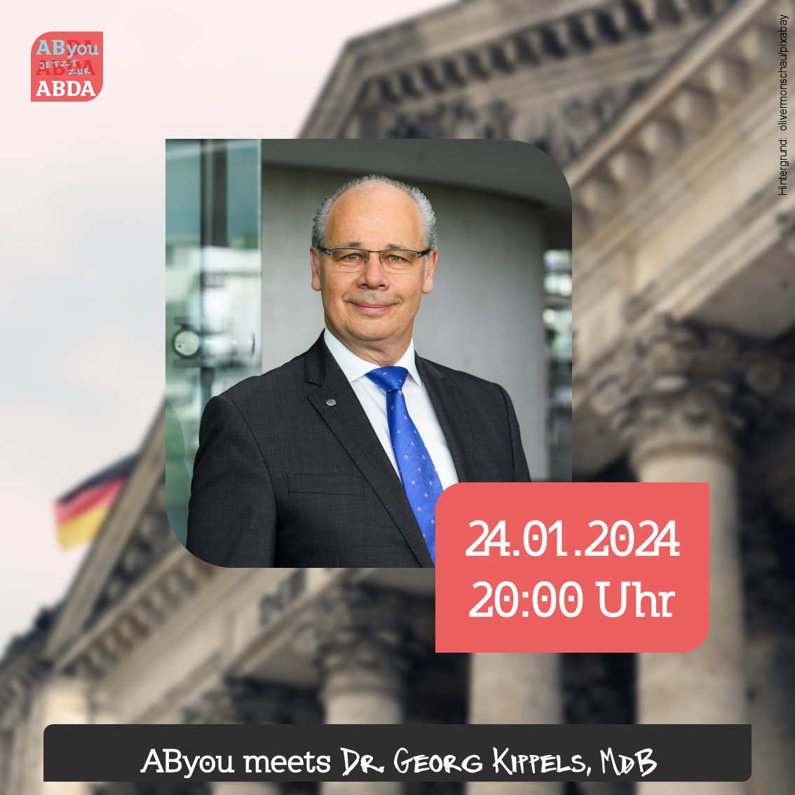 📢 Reminder für unser 1. AByou meets in 2024 🤗 am 𝟮𝟰. 𝗝𝗮𝗻𝗮𝘂𝗿 𝟮𝟬𝟮𝟰 um 𝟮𝟬:𝟬𝟬 𝗨𝗵𝗿 mit Dr. Georg Kippels, MdB <a href="/CDU/">CDU Deutschlands</a> 

⬇️ Um daran teilzunehmen, meldet Euch einfach über folgenden Link an 
scnem.com/art_resource.p…