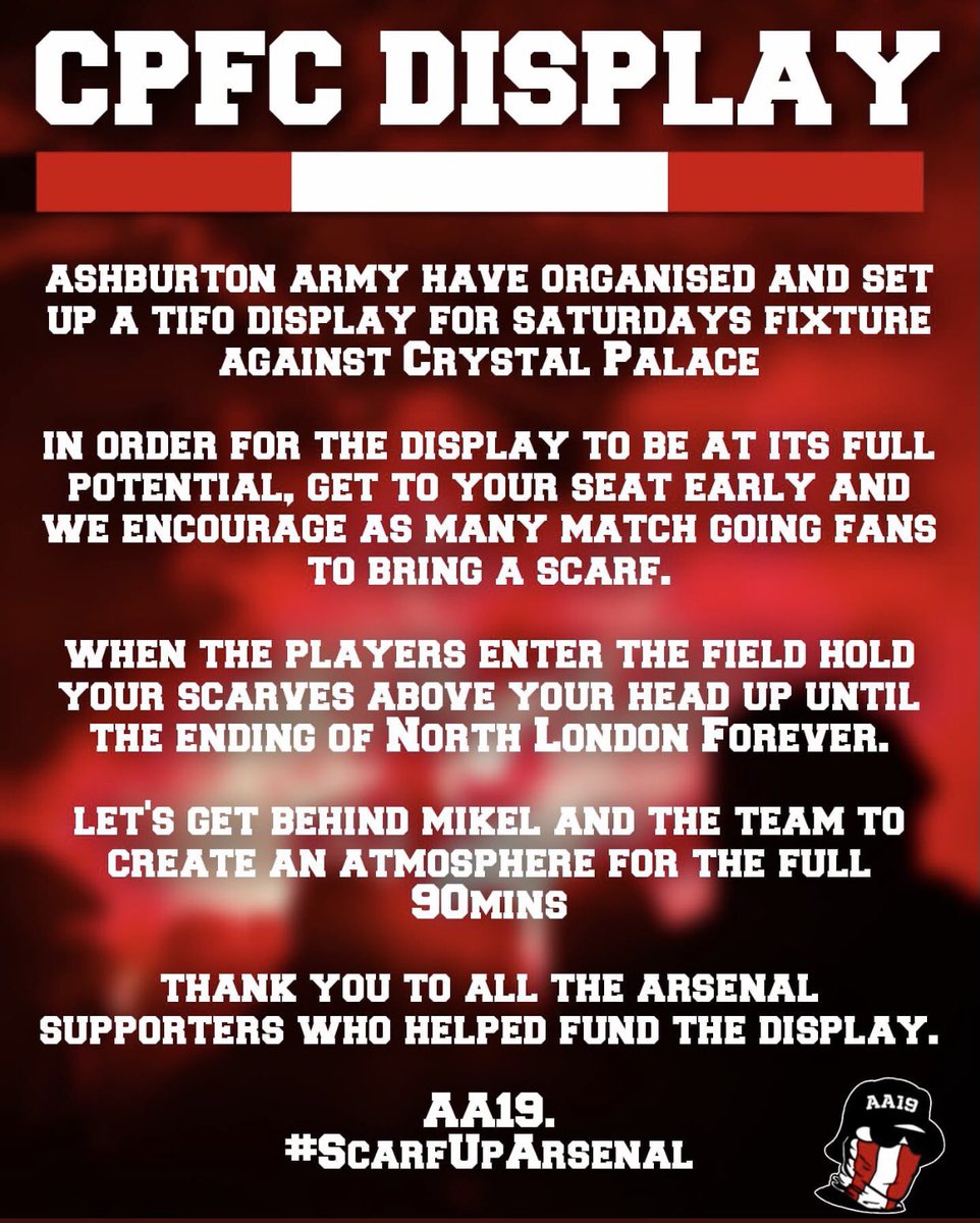 The Stadium will look great at KO time on Saturday. We have banners out in North & East, plus AA have a new Tifo down at the Clock, plus their scarf plea. I know it’s an early KO, but please get in your seats for 12.20 so you can get involved. Up The Gun