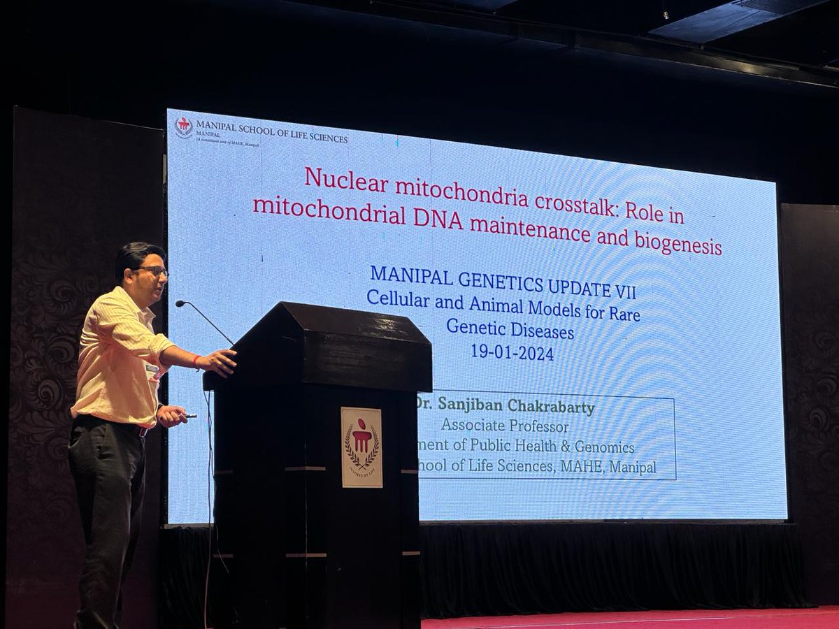 MANIPAL GENETICS UPDATE VII (@manipalgenetic7) on Twitter photo #MGU7 Dr Sanjiban Chakrabarty <a href="/Sanjiba06972691/">Sanjiban Chakrabarty</a> talked about genes involved in mitochondrial DNA replication, repair & maintenance pathways egs. POLG, LIG3 involved in rare diseases such as MELAS <a href="/MAHE_Manipal/">Manipal Academy of Higher Education</a> <a href="/GeneticsManipal/">Medical Genetics Manipal</a> <a href="/CSIR_IND/">CSIR, India</a>
<a href="/serbonline/">SERB</a> <a href="/India_Alliance/">DBT/WT India Alliance</a> #MGU7 Dr Sanjiban Chakrabarty <a href="/Sanjiba06972691/">Sanjiban Chakrabarty</a> talked about genes involved in mitochondrial DNA replication, repair & maintenance pathways egs. POLG, LIG3 involved in rare diseases such as MELAS <a href="/MAHE_Manipal/">Manipal Academy of Higher Education</a> <a href="/GeneticsManipal/">Medical Genetics Manipal</a> <a href="/CSIR_IND/">CSIR, India</a>
<a href="/serbonline/">SERB</a> <a href="/India_Alliance/">DBT/WT India Alliance</a>