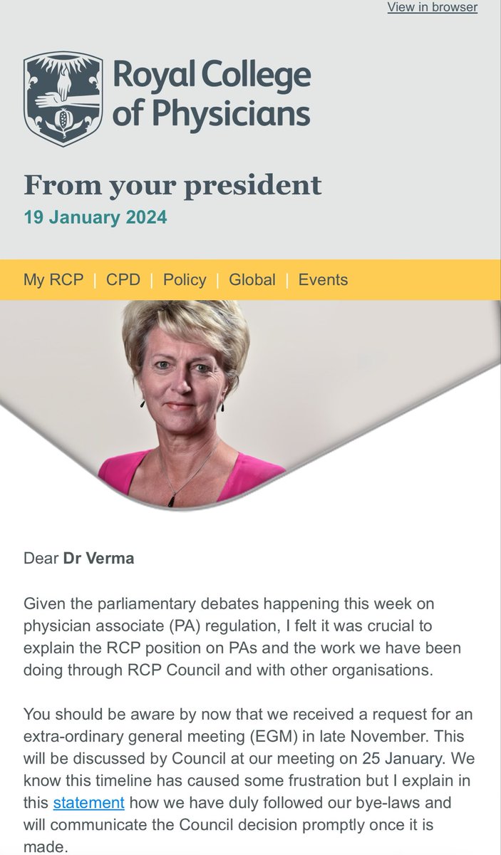 PRCP @DrSarahClarke has emailed a position update regarding PAs / MAPs. @RCPhysicians are working hard, productive meetings recently & council next week. We are getting there with this issue. email.rcp.ac.uk/1V12-8IOY8-410…