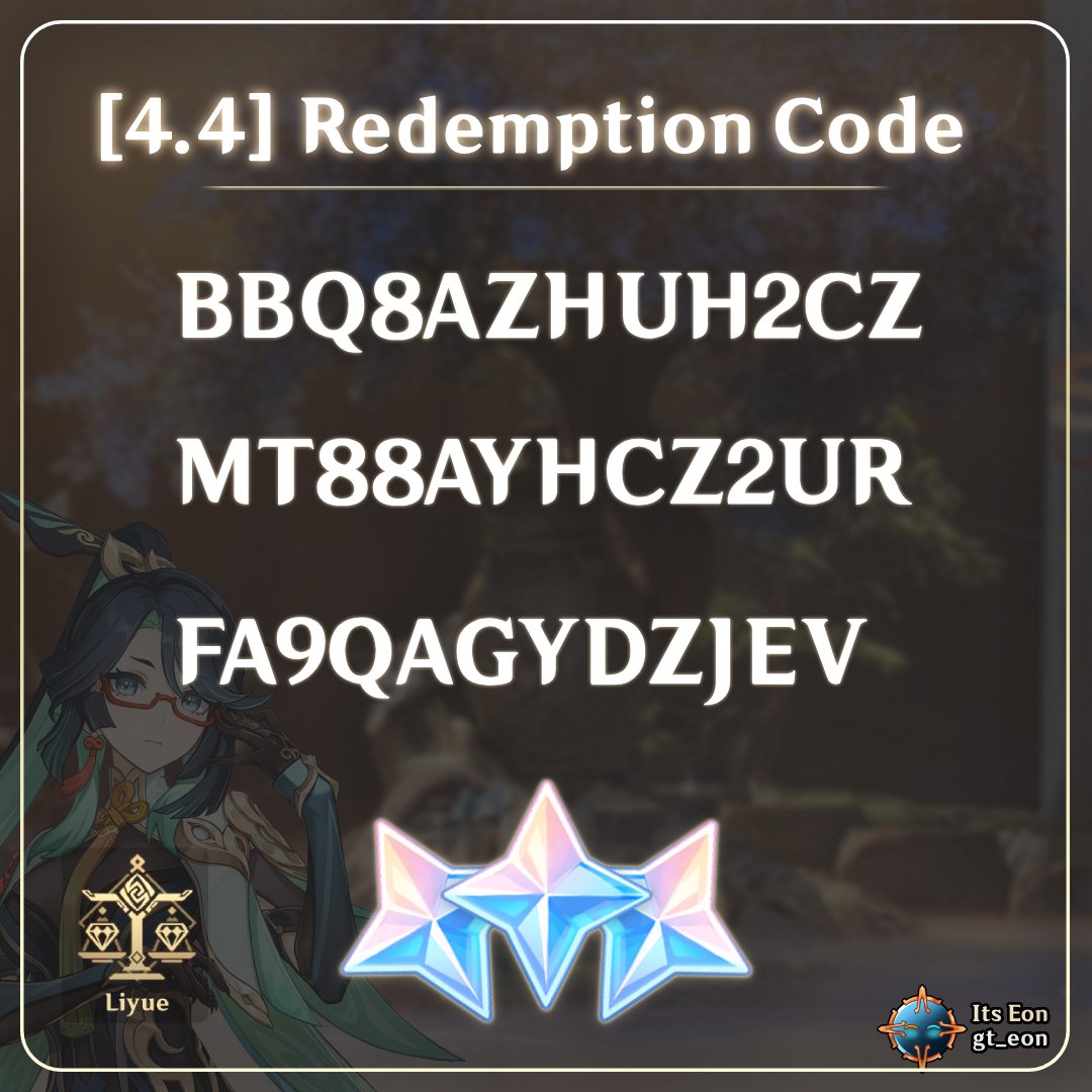 Travellers! Here are the redemption codes from the 4.4 Live. Claim your primogems fast, you only have today.

Link :genshin.hoyoverse.com/en/gift?code=B…

genshin.hoyoverse.com/en/gift?code=M…

genshin.hoyoverse.com/en/gift?code=F…

#gENSHIN #Genshinimpact #Xianyun