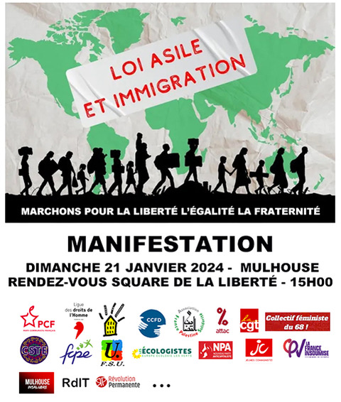 🔴#Manifestation NON à la #loiimmigration de #Darmanin
📅 Dimanche 21/01 🕒 Départ à 15:00 
📍Place de la Liberté 68100 Mulhouse

👉partagez et invitez vos contacts à  l'évènement facebook facebook.com/events/9385888…

#Mulhouse #M2A