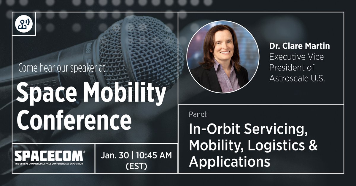 Astroscale_US's tweet image. Dr. Clare Martin is speaking at @SpaceMobility! Don&apos;t miss this panel on emerging capabilities in space mobility and the future of commercial space services for national security.  #CSW #SpaceMobility

Register here: register.rcsreg.com/r2/spc2024/sm/…
