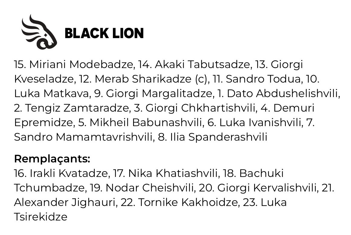 LesCompos's tweet photo. Les compos pour @BlackLionRugby - @ASMOfficiel !
β±οΈ Samedi, 14h00
ποΈ Mikheik-Meshki Stadium, Tbilissi
#BLvASM #BLASM #ChallengeCupRugby https://t.co/aB8useFYMZ