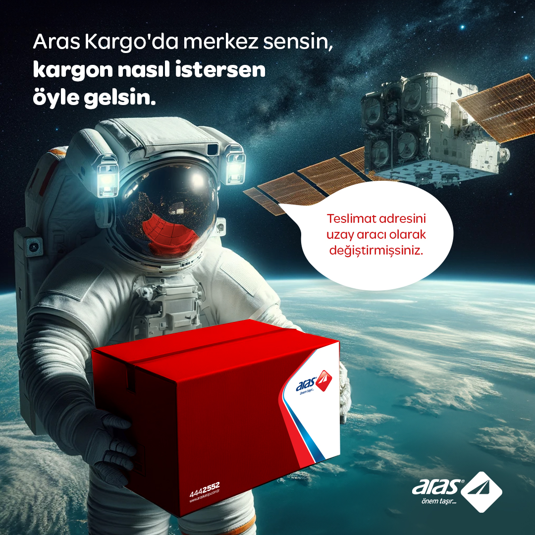 araskargo's tweet photo. Aras Kargo'nun yenilikleri her yerde çok işine gelecek, uzayda bile! 🚀

Aras Burası esnaf noktalarımız ve dolaplarımız ile kargonuzun teslimat şeklini istediğiniz yerden değiştirebilir ve dilediğiniz zaman teslim alabilirsiniz. https://t.co/jdHFFGTHEj