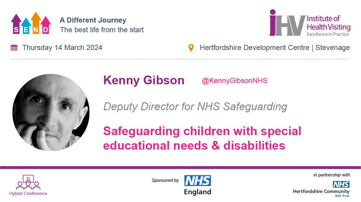 We are really looking forward to welcoming @KennyGibsonNHS as a speaker at our upcoming #SEND Conference on 14 March, sponsored by NHS England. Kenny will be speaking on 'Safeguarding children with special educational needs and disabilities'. bit.ly/3QENMNQ #iHVSEND2024