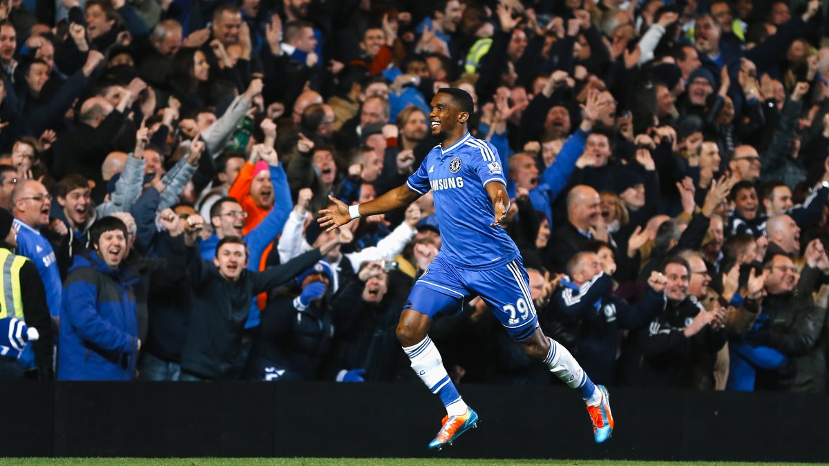 ChelseaFC's tweet photo. #OnThisDay in 2014, Samuel Eto’o bagged a hat-trick as we beat Manchester United 3-1! 🇨🇲🎯 https://t.co/xfvymuFueI