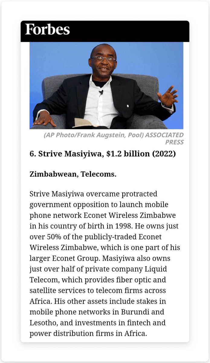 tmukogo's tweet photo. 12/18 Strive Masiyiwa's success was built on dogged determination that included a multi-year court case against the government.

The key takeaway. Be willful and determined.

The world has a way of bending to the will of people who are even in the face of huge opposition. https://t.co/Rsz4Zu2Z0z
