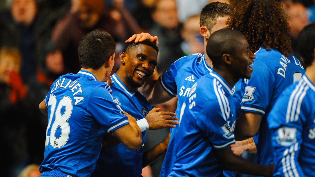 ChelseaFC's tweet photo. #OnThisDay in 2014, Samuel Eto’o bagged a hat-trick as we beat Manchester United 3-1! 🇨🇲🎯 https://t.co/xfvymuFueI