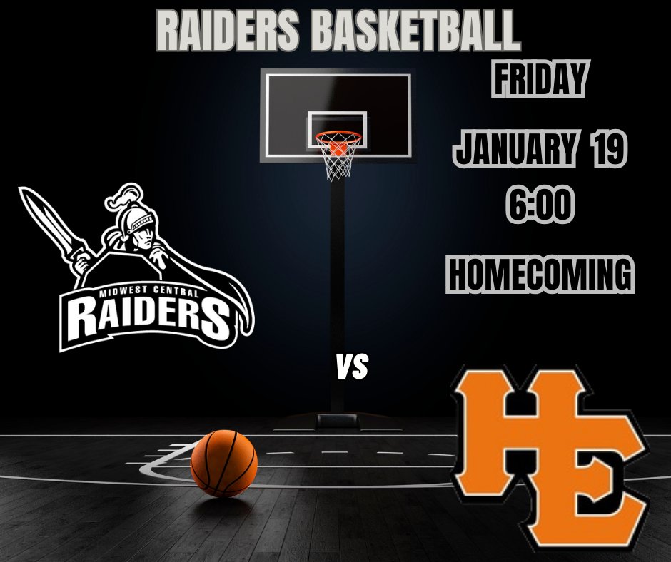 It's Homecoming Night for Midwest Central.  The Raiders host Hartem with the JV game scheduled to start at 6:00, V to follow.  Good Luck Raiders!