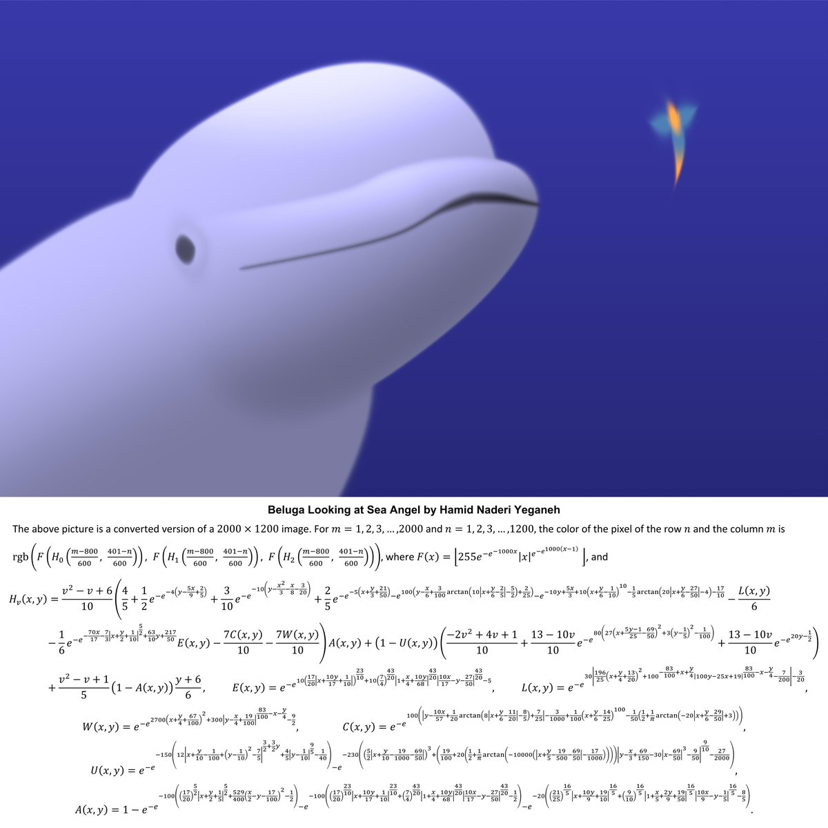 I drew this beluga looking at a sea angel with mathematical equations.