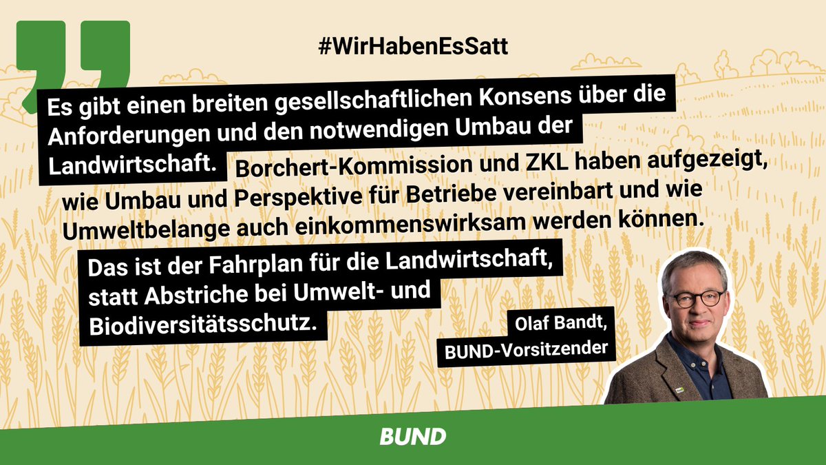 bund_net's tweet photo. Zum Auftakt der #GrüneWoche fordern wir mit @BUNDjugend einen klima- und umweltgerechten Umbau der #Landwirtschaft - und rufen zur @WirHabenEsSatt2-Demo am 20.1. in #Berlin auf! #WirHabenEsSatt #WHES24 

▶️ https://t.co/2YVbROMIO8 https://t.co/W1ZxQc4BTm