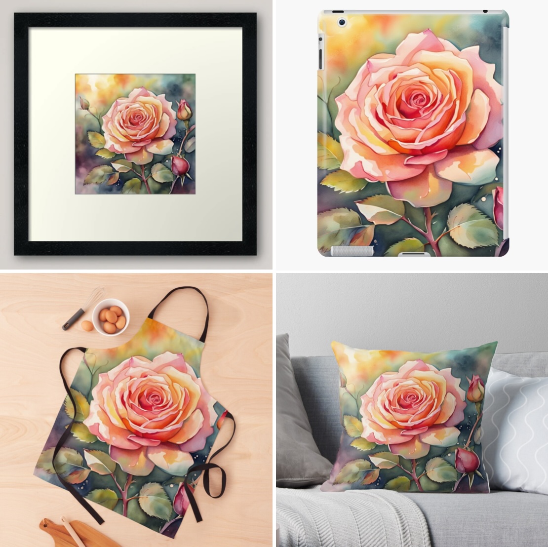 <#Watercolor #Rose> #AICreation on #ArtPrint #ThrowPillow #iPadCase #Apron on my #Redbubble & #teepublic

redbubble.com/shop/ap/157281…
teepublic.com/tote/56367804-…

#giftforher #giftforhim #giftforfriends #menclothes #womenclothes #flowerdesign #roselover  #watercolordesign #valentinegift