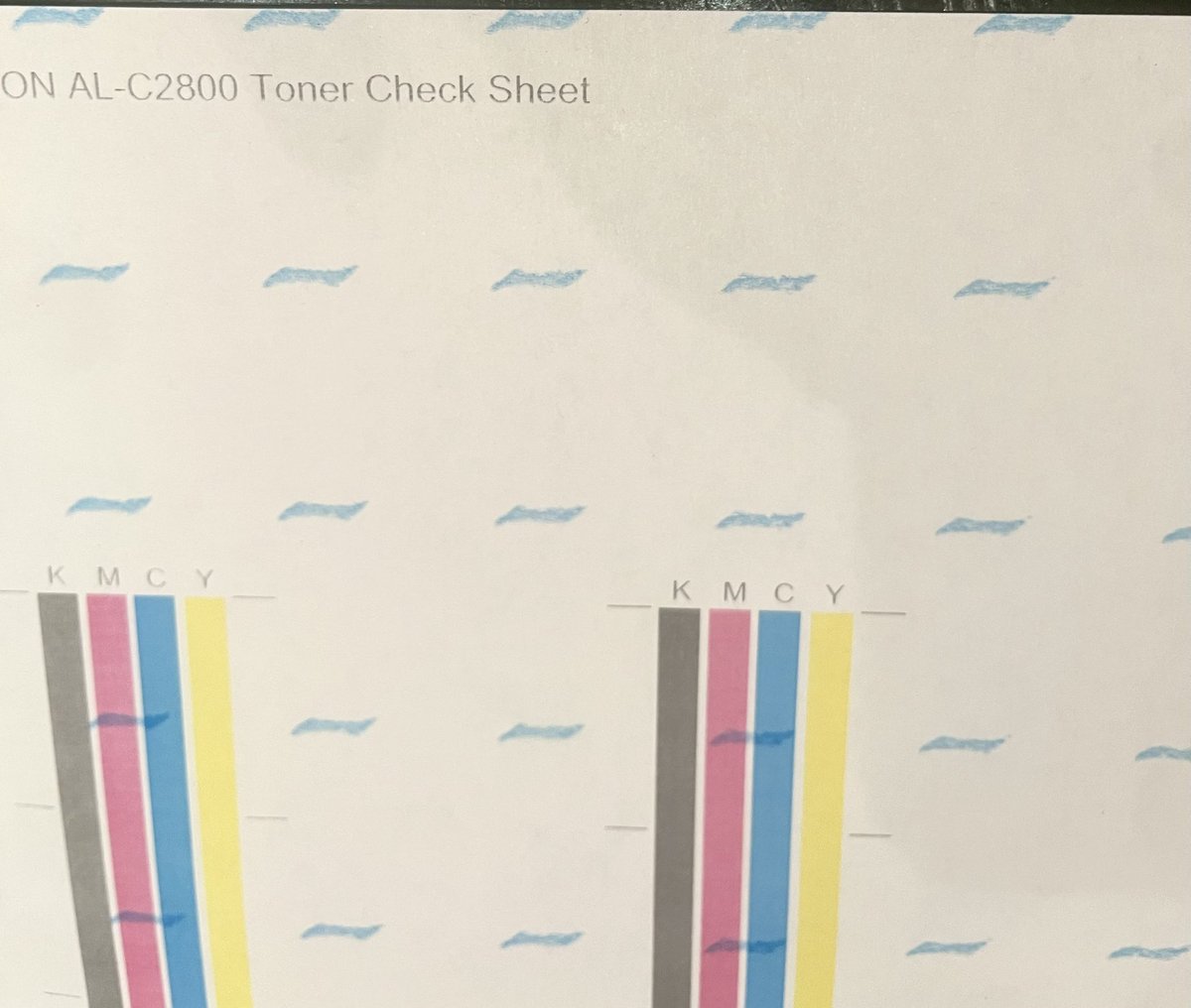 Epson being singularly useless here. Their only suggestion is I buy a new colour laser printer! I have a printing issue after installing a new cyan toner cartridge. Blue waves! See below. Cost aside it’s a fabulous waste of resources. The printer works. Can anyone help.