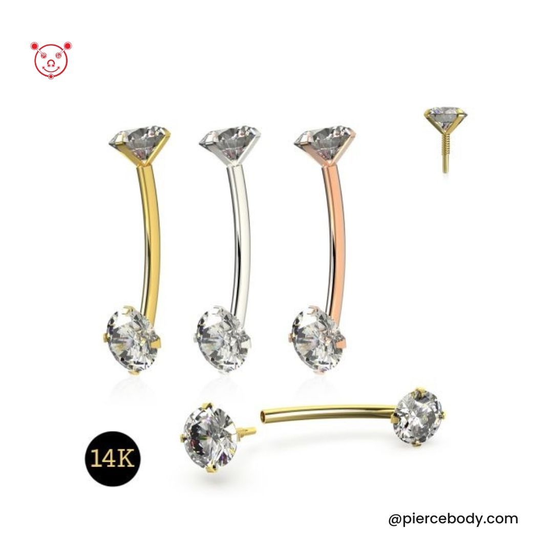 Presenting the exquisite 14K Gold Internally Threaded Round CZ Jeweled Eyebrow Piercing. Crafted in high-quality 14K gold, it's the perfect choice for adding a touch of glamour to your eyebrow piercing. 
✅❤️
buff.ly/3O9kohg
.
.
#GoldEyebrowPiercing #CZJewelry #Internally