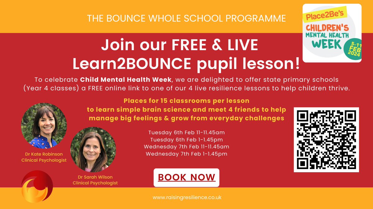 RResilienceUK's tweet photo. We are excited to be celebrating Child Mental Health Week with a free live Learn2BOUNCE lesson for Year 4 classes as part of our mission to help as many children and their families thrive.

#ChildMentalHealthWeek #HelpingChildrenThrive #MentalHealthAwareness https://t.co/naBgJGtBjg