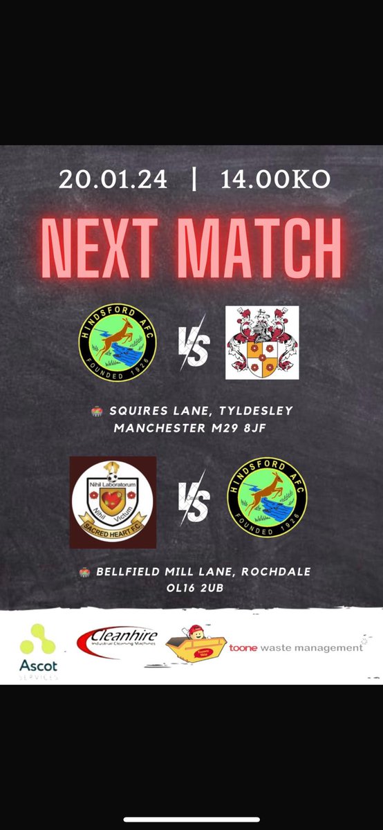 Next match🚨 Our first team face moorside down the lane. Our reserves travel away to face Rochdale sacred heart reserves. Bar will be open from 12:30🍻 Please share. *Weather permitted* #upthetonics🔴⚫️🔴⚫️