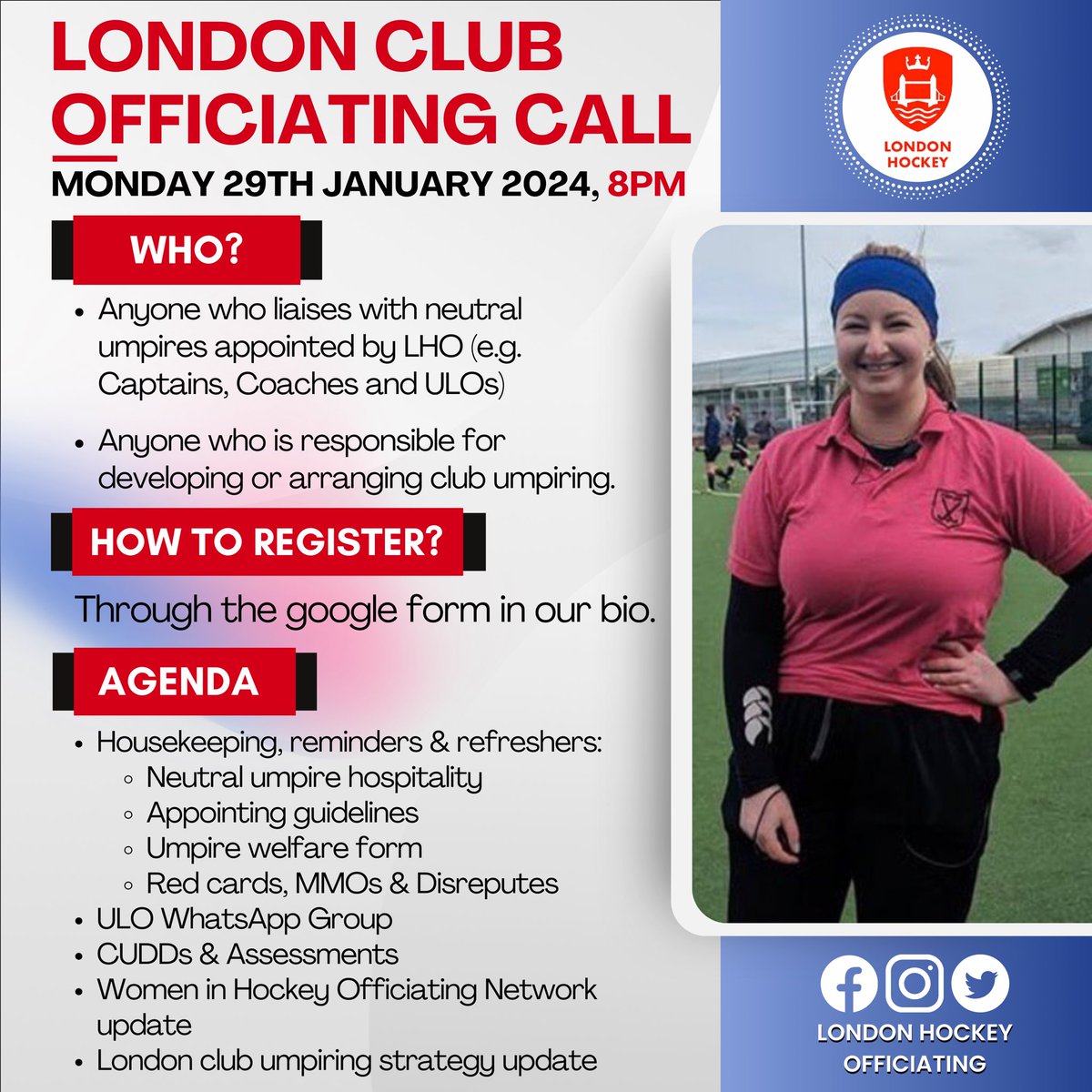 Calling ALL London Clubs 📞 … Join us online a virtual call on Monday 29th January at 8pm for our next London Officiating Call. Sign up via link in bio