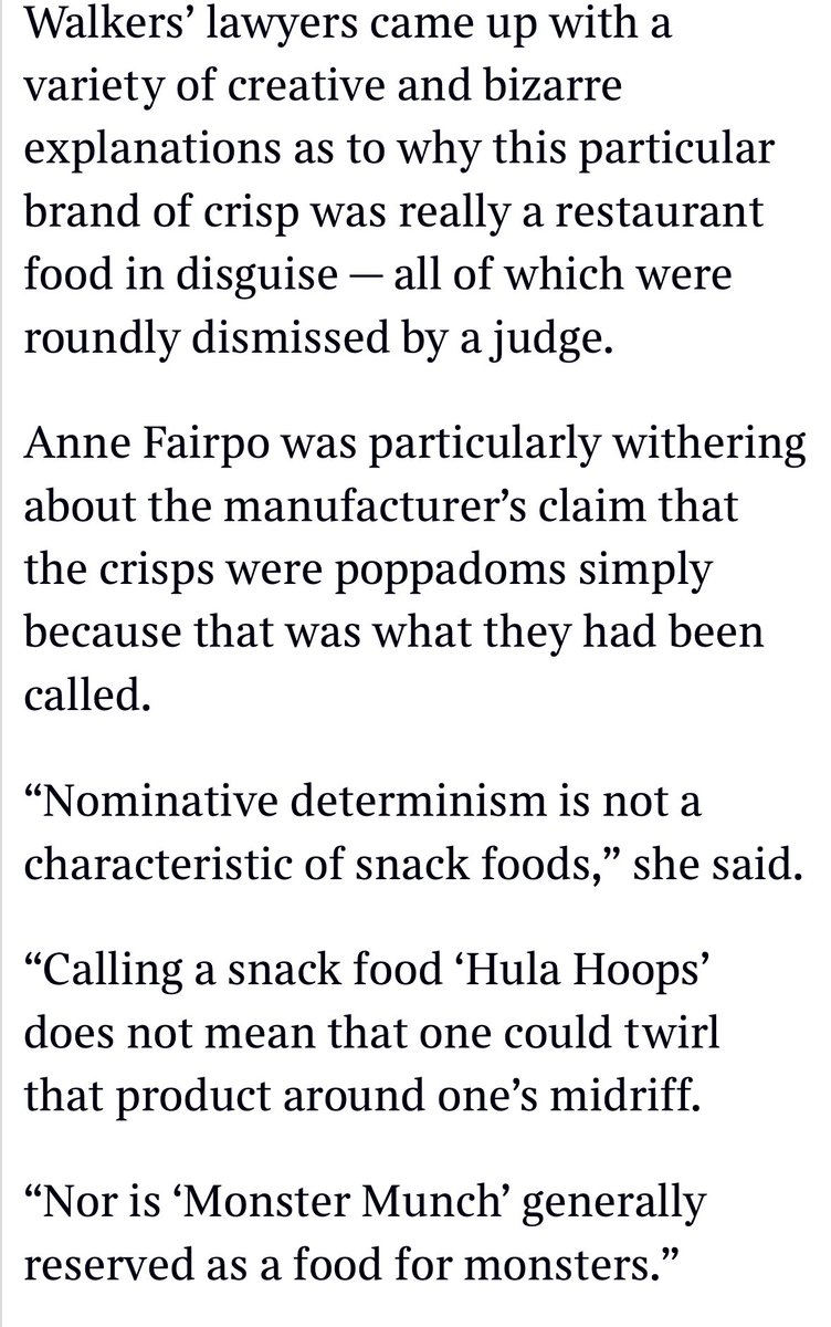 Walkers poppadoms are just crisps, says judge, in a very clever and funny judgment.