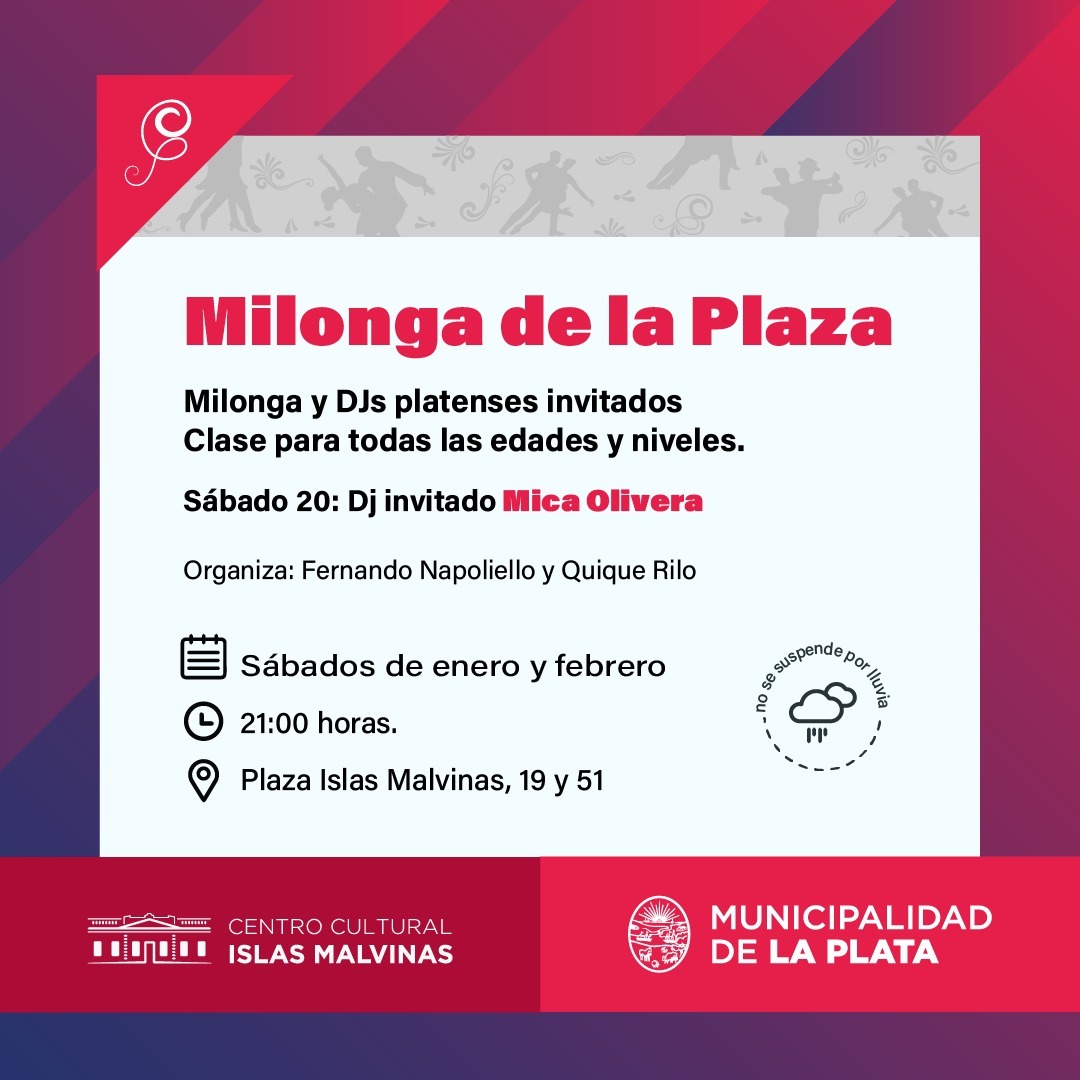 💃🏻 Se viene un nuevo sábado de milonga en el Islas Malvinas! 🕺🏻 

👉 Venite a disfrutar a la plaza de este evento para todas las edades.