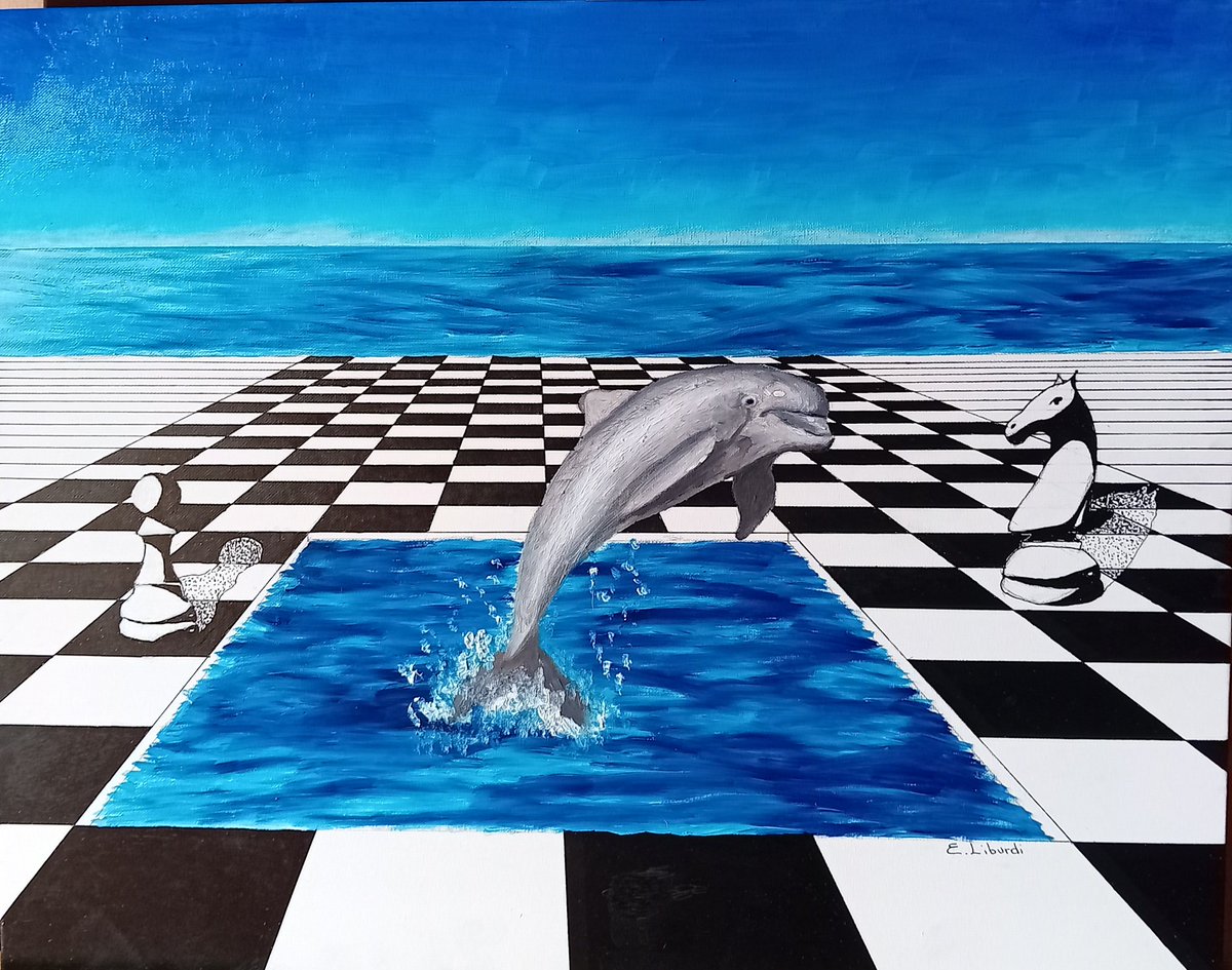 verde_linfa's tweet photo. "Metavolo" olio e china su tela 40x50cm #art #italianartist #italianart #contemporaryart #metaphysicalart #sea #dolphin #chess #chessboard #horse #loveart #colors #oilpainting #ink #inkdrawing https://t.co/Pr0uj3FdEL