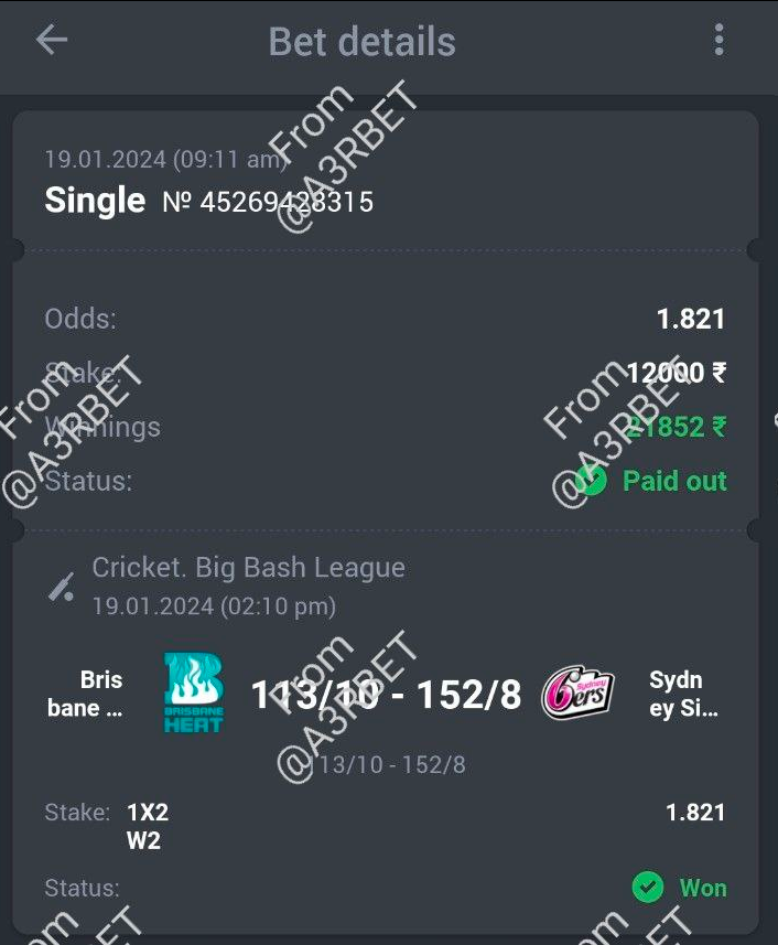 A3RBET's tweet photo. Cricket - Big Bash League

🏏 Sydney Sixers ML✅
🔖 1.82
💵 21 Units

#GamblingTwitter #SportsBetting #TeamParieur #SportsBet #Betting #FreePicks #A3RBET #SportsBettor

#CricketTwitter #Cricket #BigBash #BigBashLeague #BBL13 #BBL #SixersBBL #BrisbaneHeat #HeatBBL #Heat

Like + RT https://t.co/eDdwSqQJeI